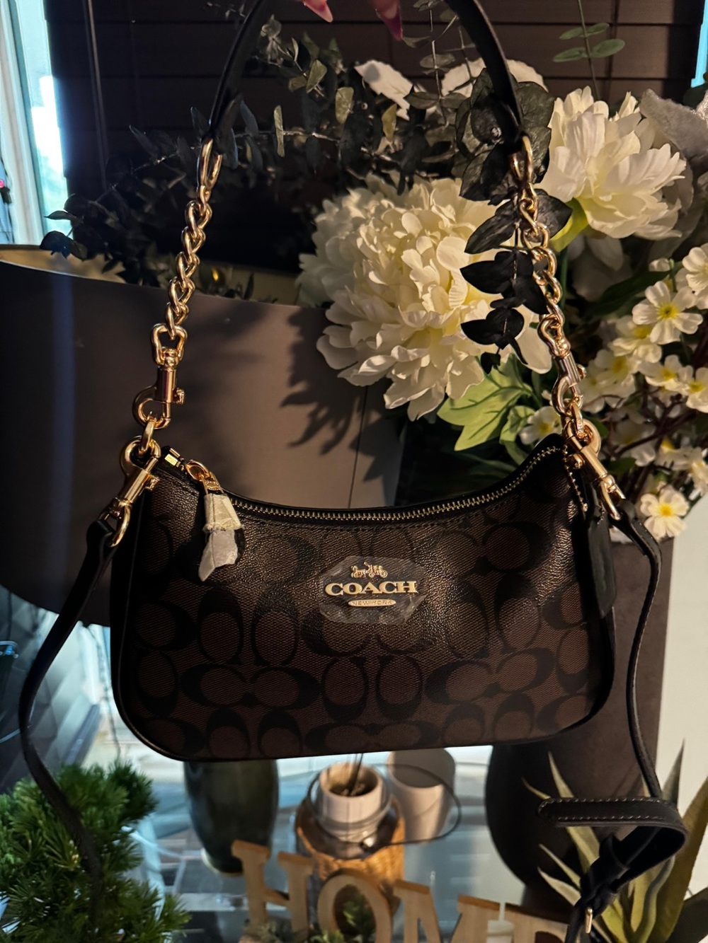 Coach Small Shoulder Bag in Black and Brown with Gold Hardware